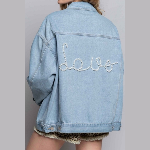 Jackets & Blazers - Pearl Embellished LOVE denim jean blogger jacket